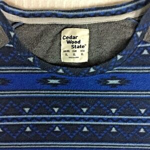 Cedar Wood State Mens XL Blue‎ Aztec Fleece Raglan Long Sleeve Pullover Shirt